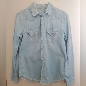 MOTHER Frayed Denim Snap On Rare Shirt Sz XS-S